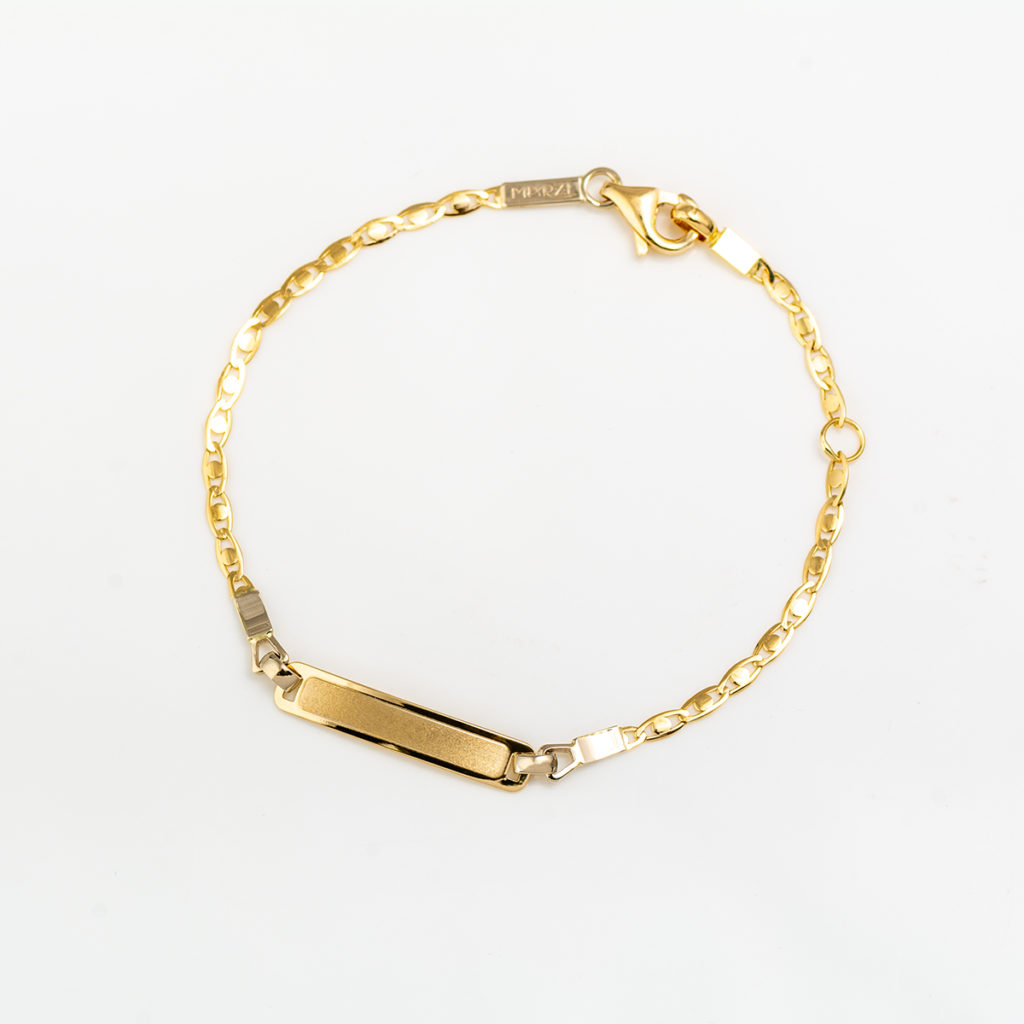 Pulsera oro bebe con chapa ojo perdiz – Asscher Joyas